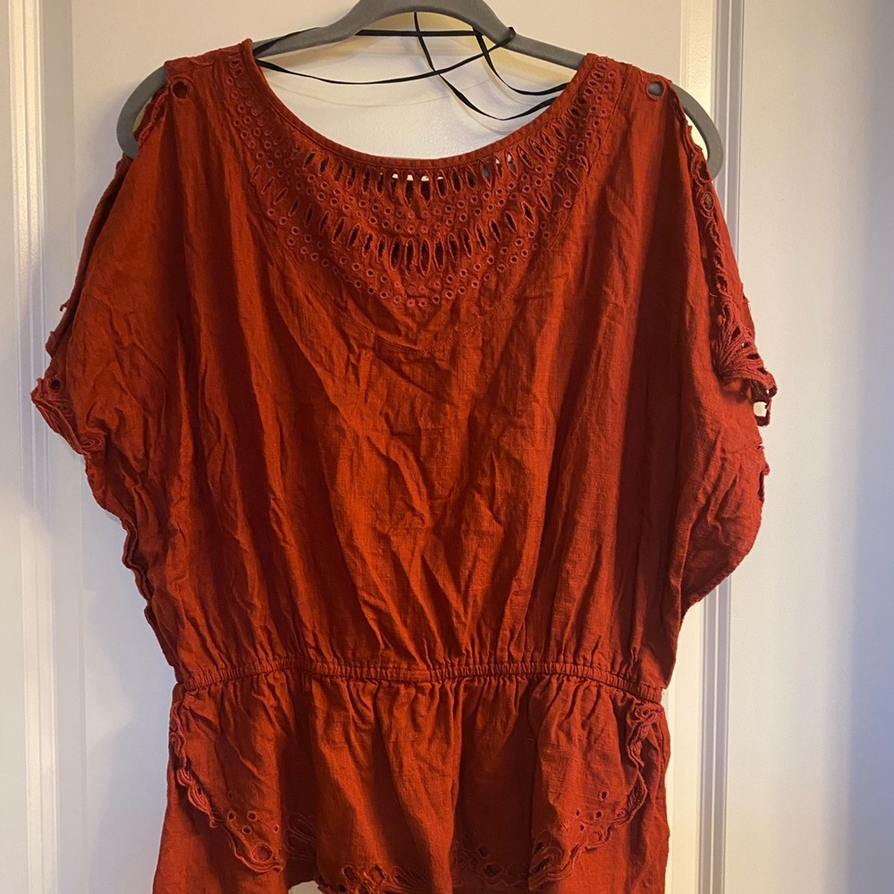 Large, burnt orange, linen blouse